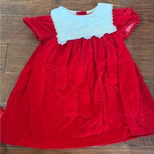 Red Velvet Kids Dress with White Lace Collar